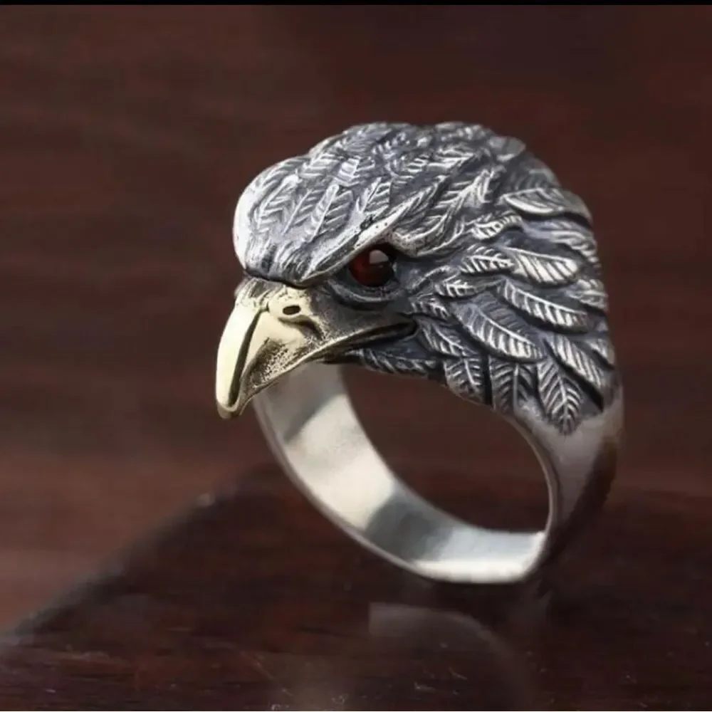 MENS CARVED EAGLE HEAD RING‎